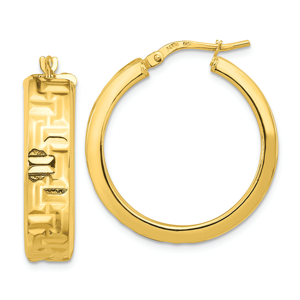 Aretes de Aro con Patrón Azteca Texturizado en Oro Amarillo de 14K Pulidos