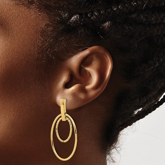 Aretes Colgantes Pulidos con Corte Tipo Diamante en Oro de 14K