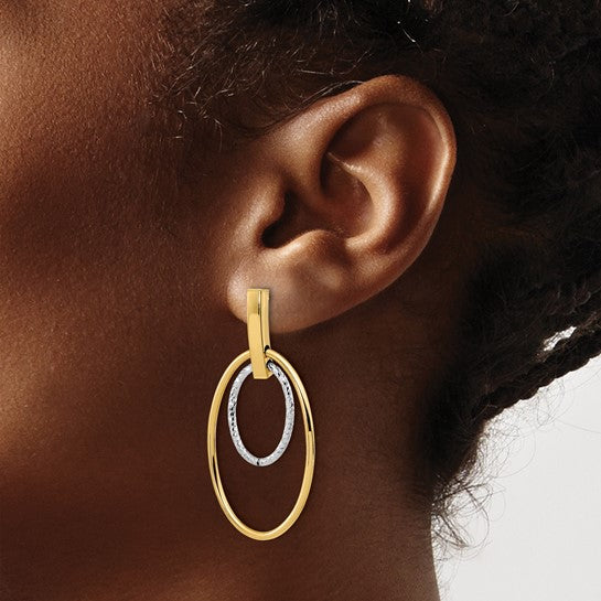 Aretes Colgantes Pulidos con Corte Tipo Diamante en Oro de 14K
