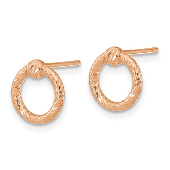 Polished D/C Twisted Circle Earrings with Post Closure in 14k Rose Gold