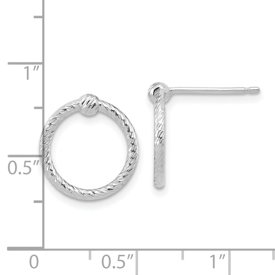 Pendientes de Botón de Oro Blanco de 14k Pulido con Círculo Retorcido y D/C