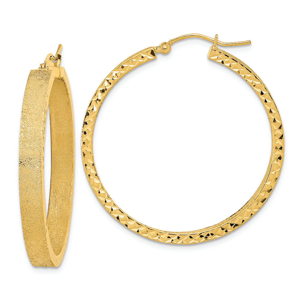 Aretes de Aro en Oro Amarillo de 14k Satinados y con Corte Diamante