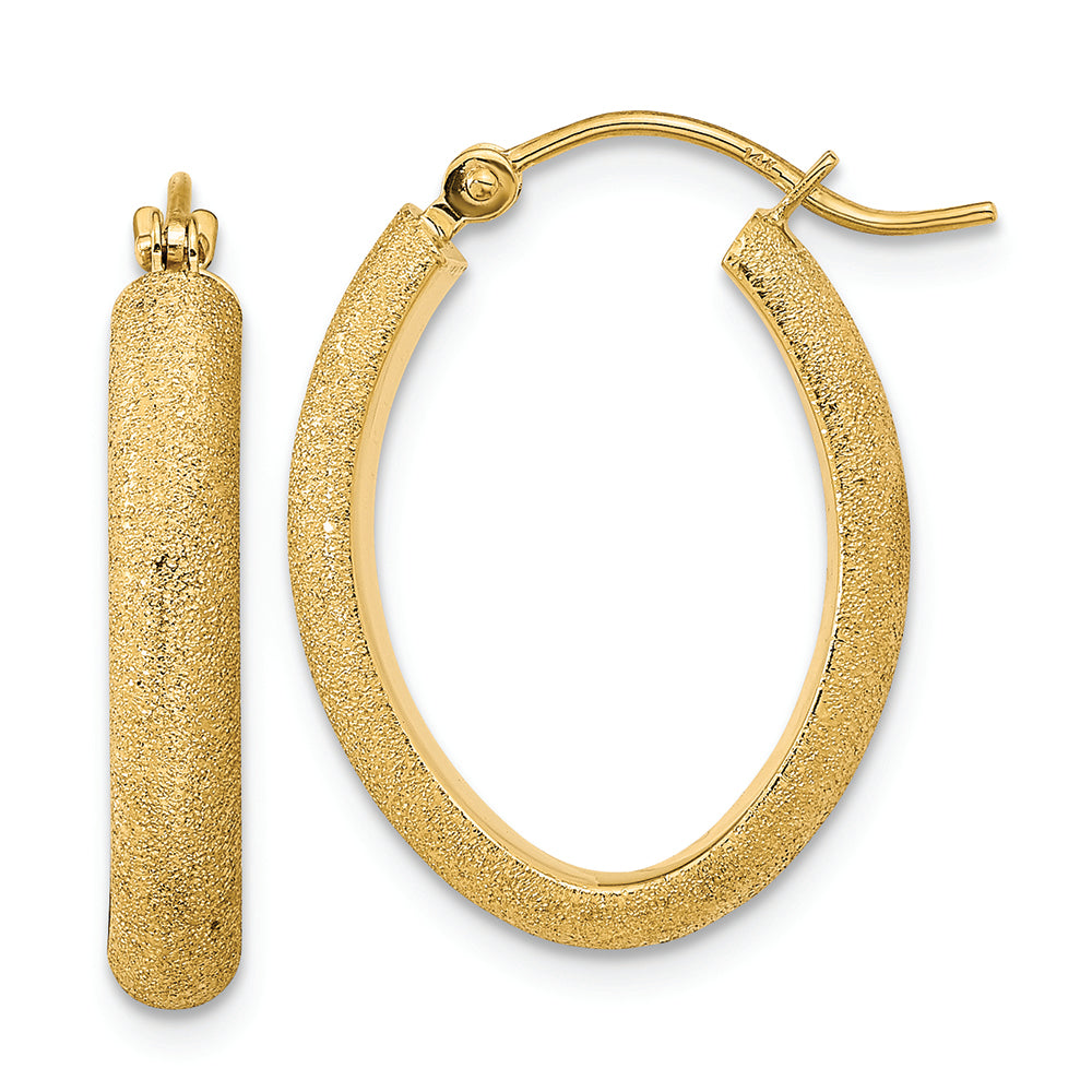 Aretes de Aro Ovalados Satinados y Pulidos en Oro Amarillo de 14K