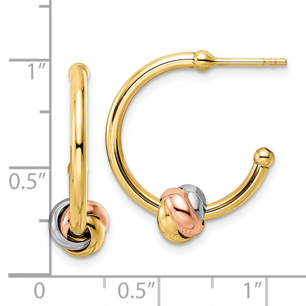 14K White and Rose Gold with Yellow Rhodium Knot J-Hoop Hoop Earrings
