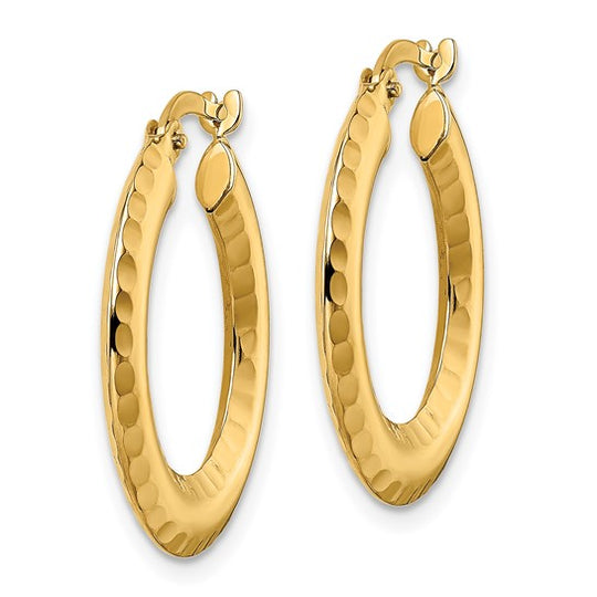 Aretes de Aro Redondo Cortados a Diamante y de Bisel Pulido de 14K (2x23mm)