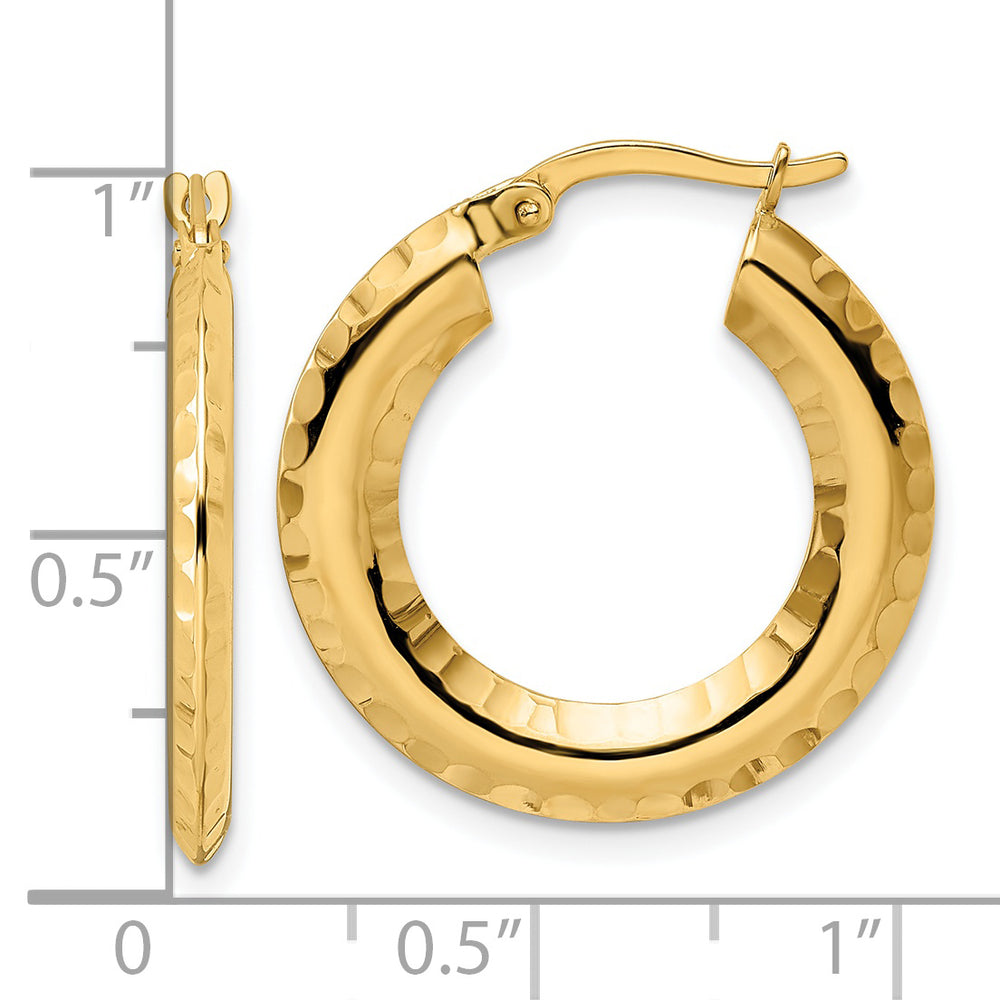 Aretes de Aro Redondo Cortados a Diamante y de Bisel Pulido de 14K (2x23mm)