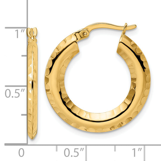 Aretes de Aro Redondo Cortados a Diamante y de Bisel Pulido de 14K (2x23mm)