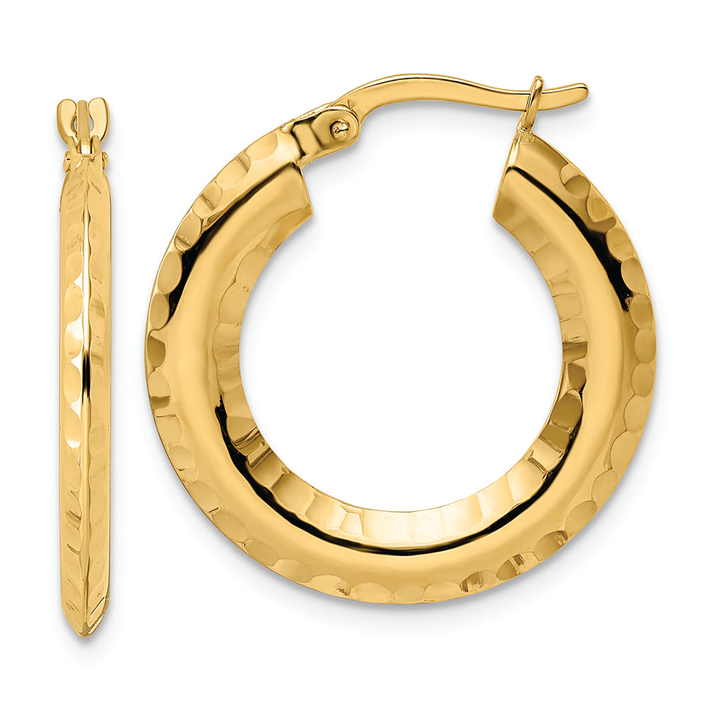 Aretes de Aro Redondo Cortados a Diamante y de Bisel Pulido de 14K (2x23mm)