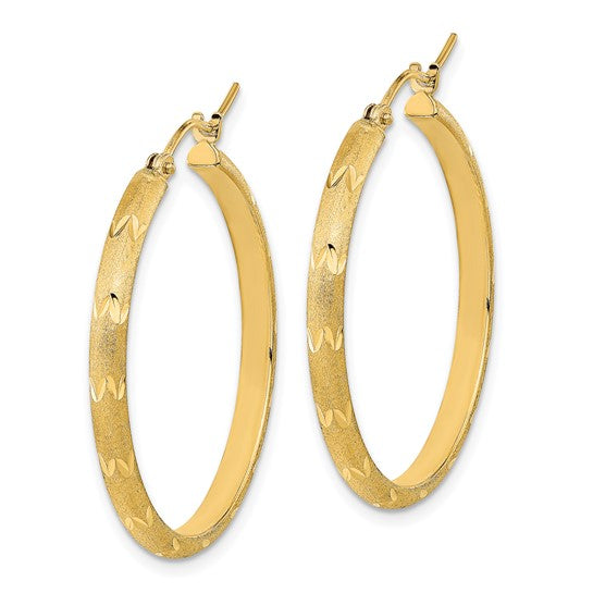 Aretes de Aro en Oro Amarillo de 14k Pulido, Satinado y Corte Diamante