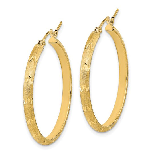 Aretes de Aro en Oro Amarillo de 14k Pulido, Satinado y Corte Diamante