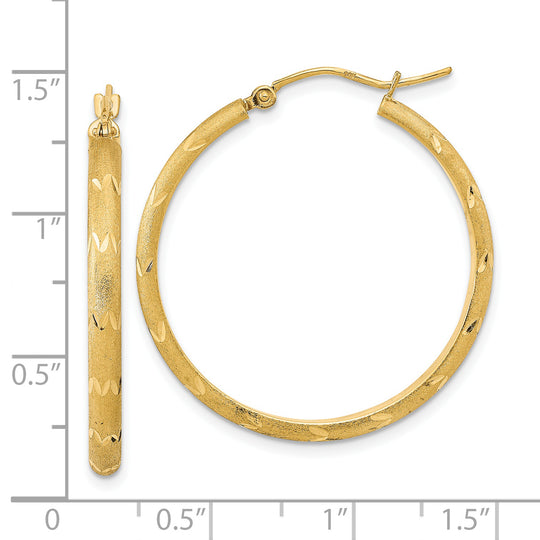 Aretes de Aro en Oro Amarillo de 14k Pulido, Satinado y Corte Diamante