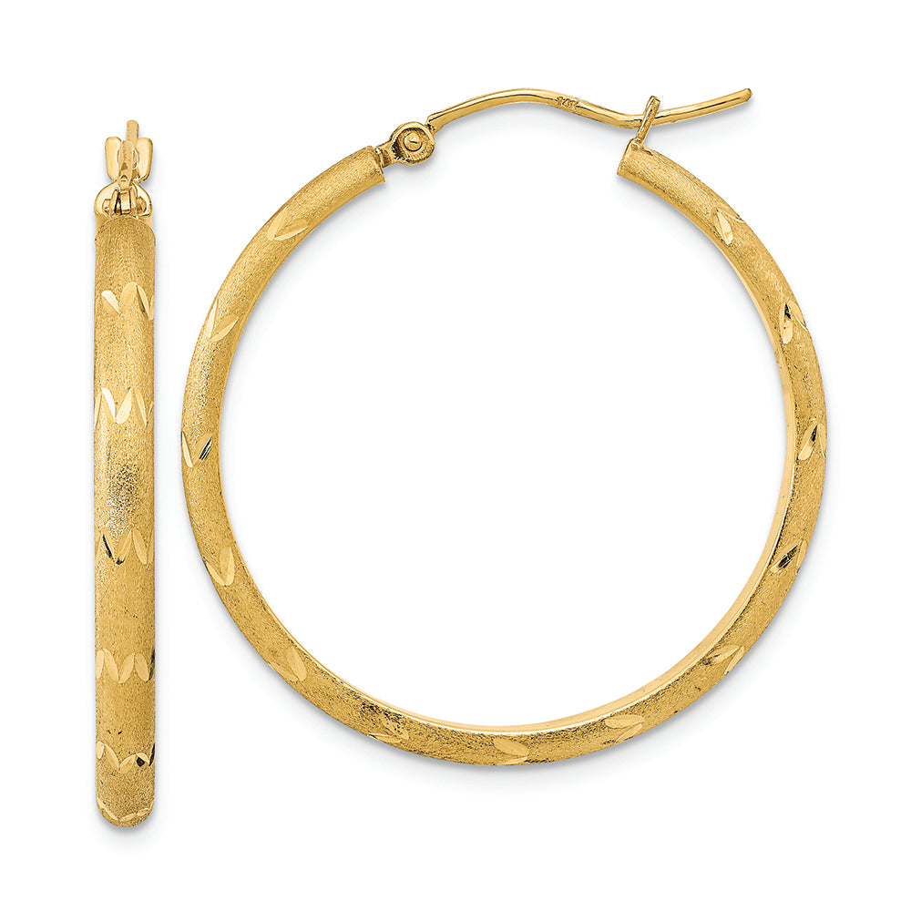 Aretes de Aro en Oro Amarillo de 14k Pulido, Satinado y Corte Diamante