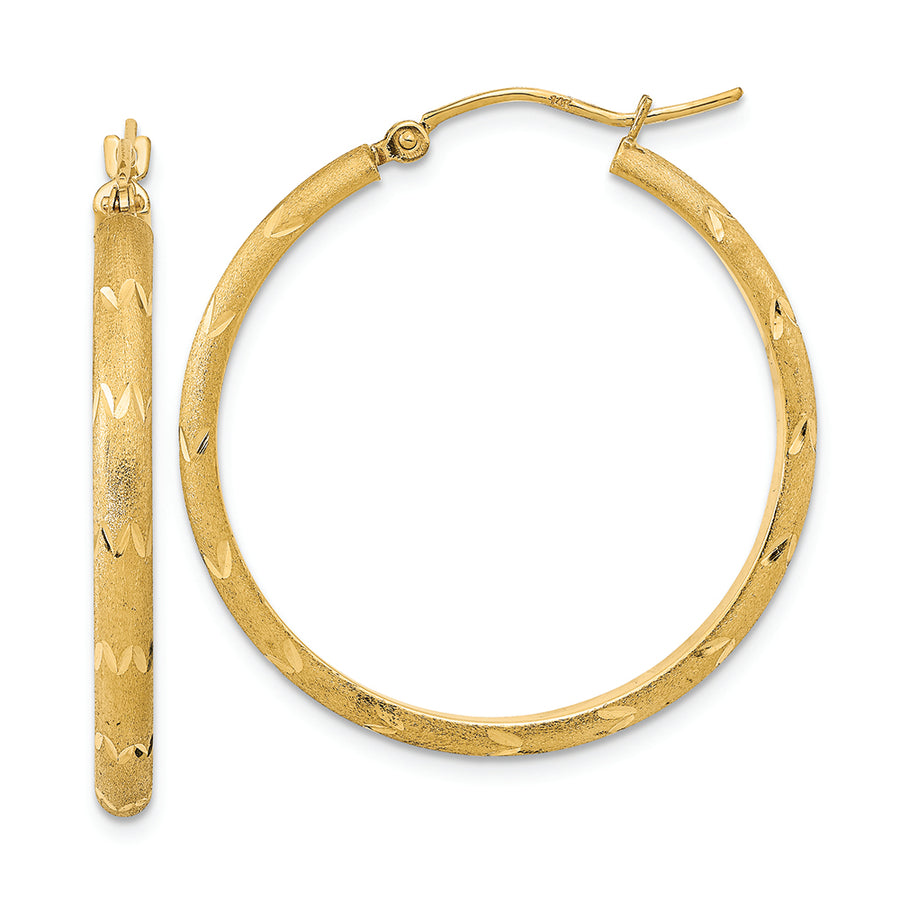 Aretes de Aro en Oro Amarillo de 14k Pulido, Satinado y Corte Diamante