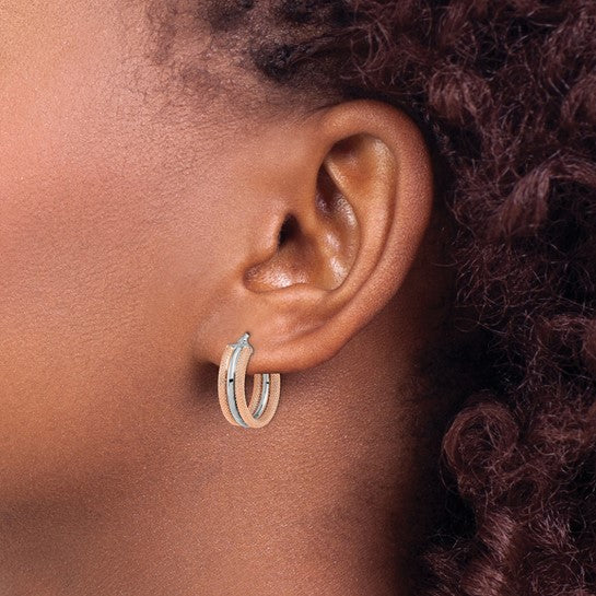 Textured and Polished Hoop Earrings in 14K White Gold with Rose Rhodium