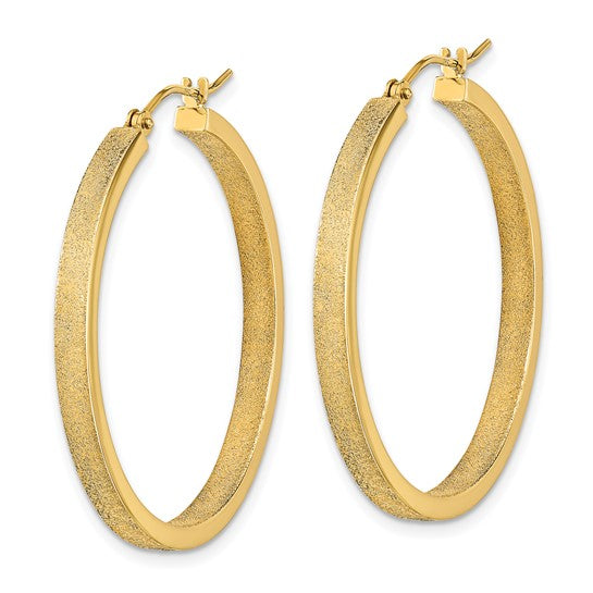 14K Yellow Gold Brushed and Polished Hoop Earrings