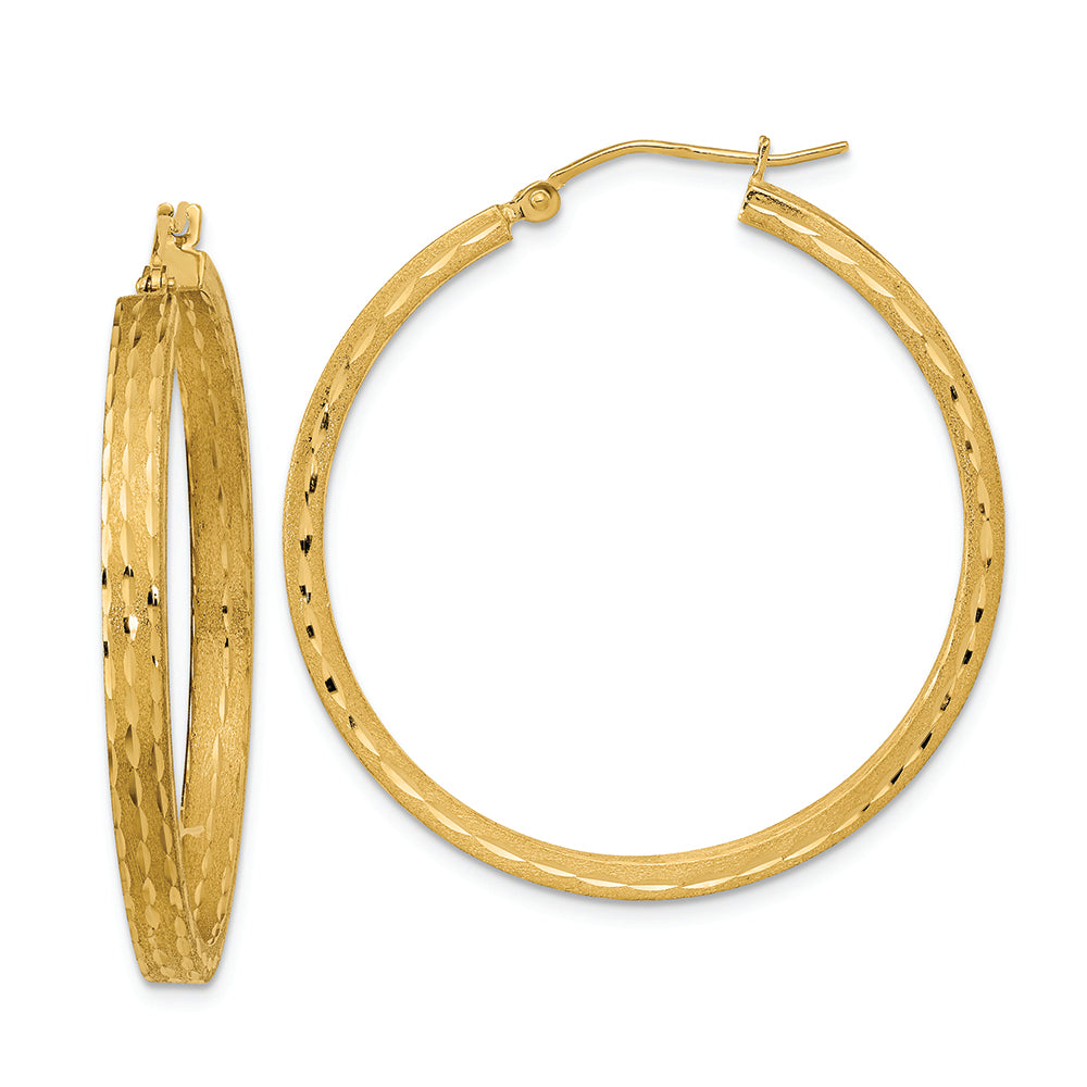 Aretes de Aro en Oro de 14K con Acabado Satinado y Corte Diamante