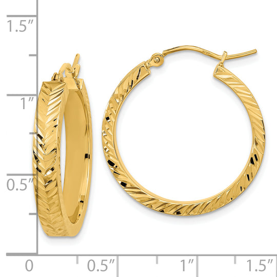 Aretes de Aro de Oro Amarillo de 14K Pulido con Corte Diamante