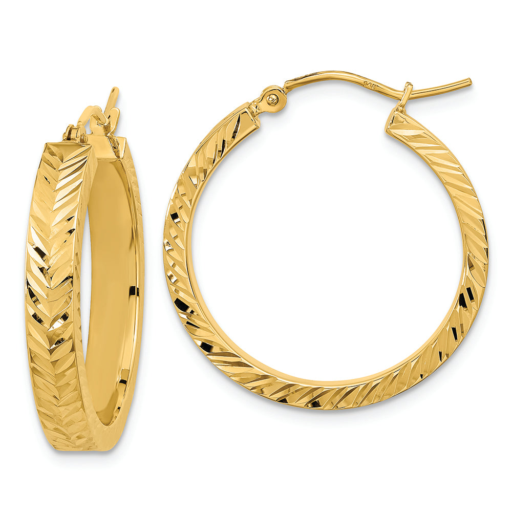 Aretes de Aro de Oro Amarillo de 14K Pulido con Corte Diamante