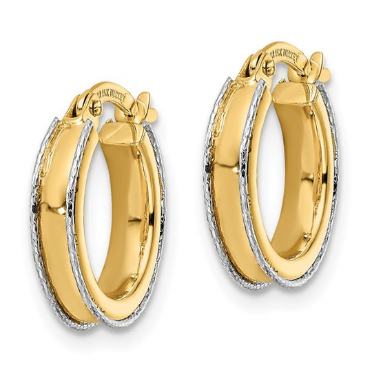14k Two-Tone Gold Round Stud Earrings with Diamond Cut Edge (3x14mm)