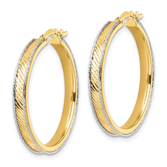 Aretes de Aro en Oro Bicolor de 14k con Acabado Pulido y Corte Diamante