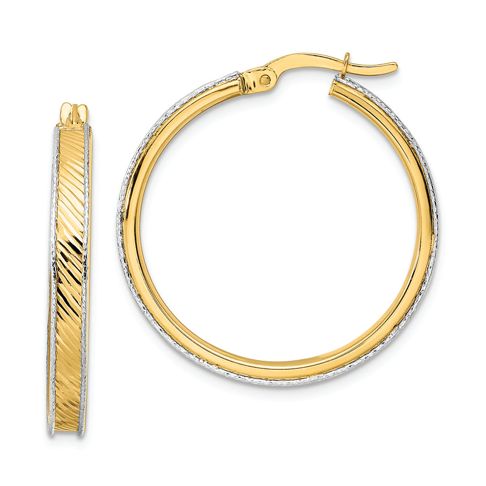 Aretes de Aro en Oro Bicolor de 14k con Acabado Pulido y Corte Diamante