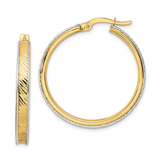 Aretes de Aro en Oro Bicolor de 14k con Acabado Pulido y Corte Diamante