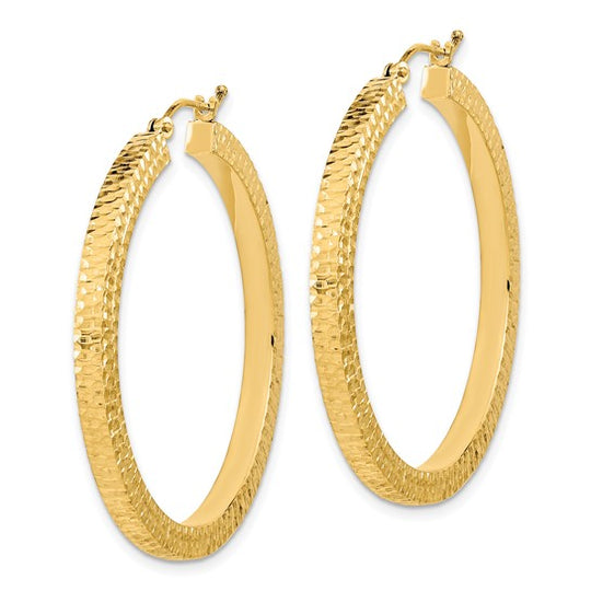 Polished and Hammered Hoop Earrings in 14K Yellow Gold