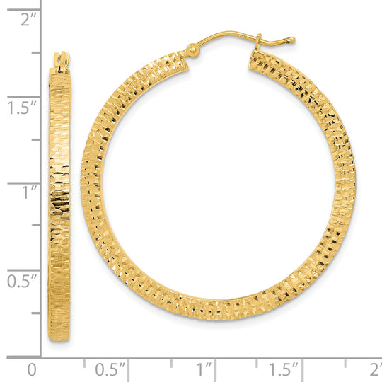 Polished and Hammered Hoop Earrings in 14K Yellow Gold