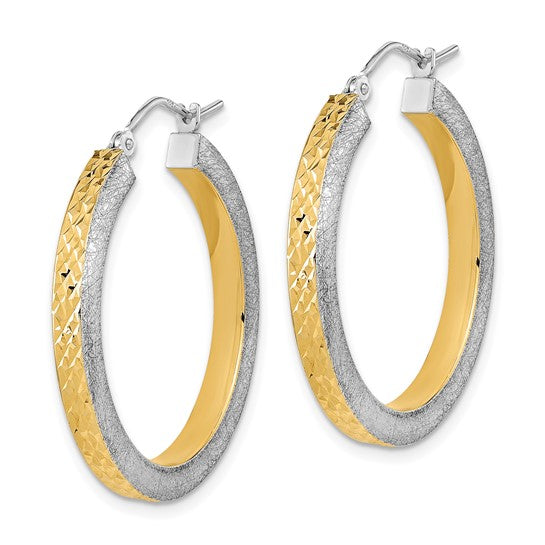 Aretes de Aro en Oro Blanco de 14K con Rodio Amarillo, Pulido y Cepillado con Corte Diamante