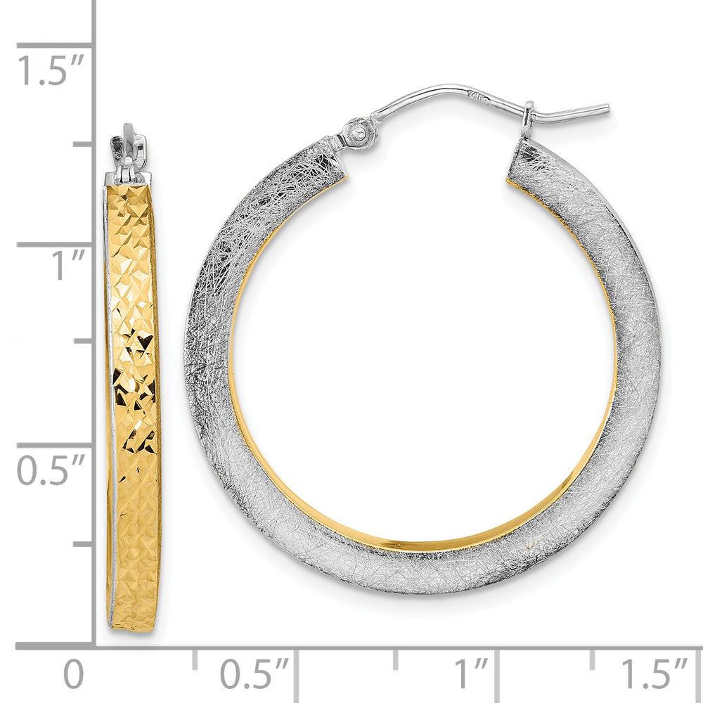 Aretes de Aro en Oro Blanco de 14K con Rodio Amarillo, Pulido y Cepillado con Corte Diamante