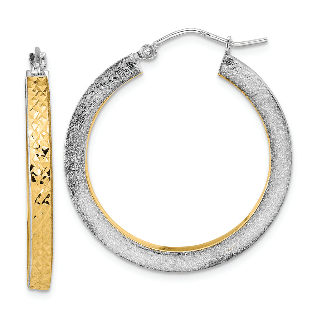 Aretes de Aro en Oro Blanco de 14K con Rodio Amarillo, Pulido y Cepillado con Corte Diamante