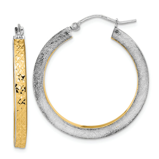 Aretes de Aro en Oro Blanco de 14K con Rodio Amarillo, Pulido y Cepillado con Corte Diamante