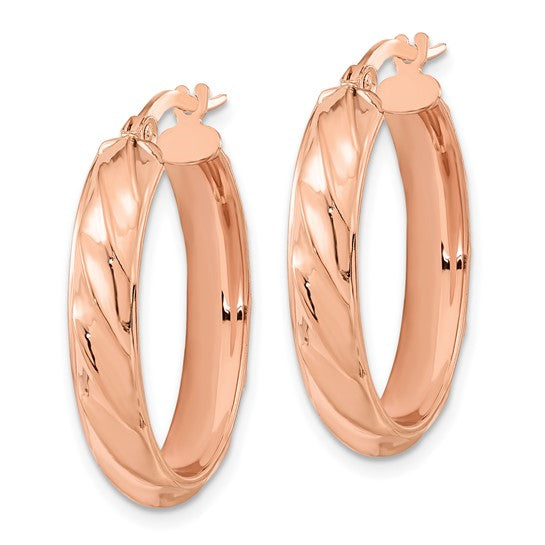 14k Rose Gold Polished Twisted Oval Hoop Earrings