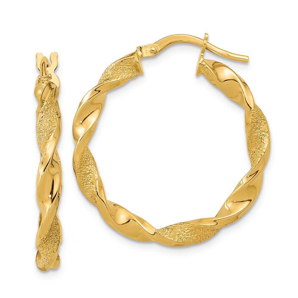 Aretes de Aro Torcidos en Oro Amarillo de 14K Pulidos y Texturizados