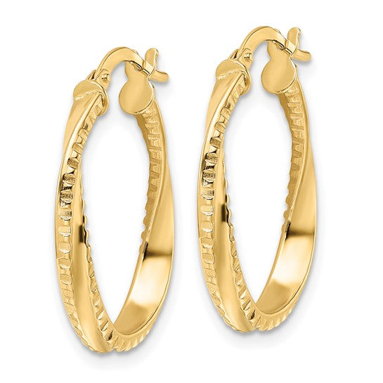 14K Gold Polished Twisted Oval Hoop Earrings