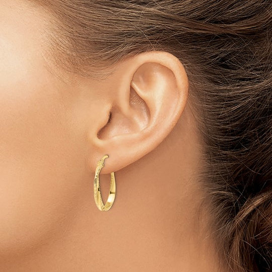 14K Gold Polished Twisted Oval Hoop Earrings