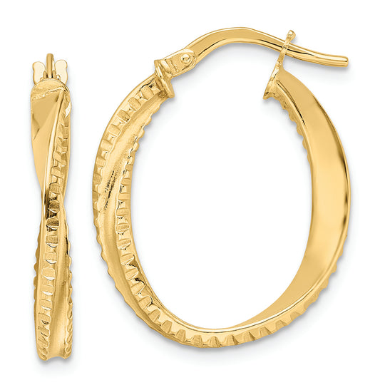 14K Gold Polished Twisted Oval Hoop Earrings