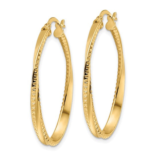 14K Gold Polished Twisted Oval Hoop Earrings