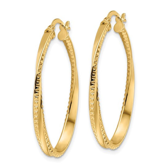 14K Gold Polished Twisted Oval Hoop Earrings