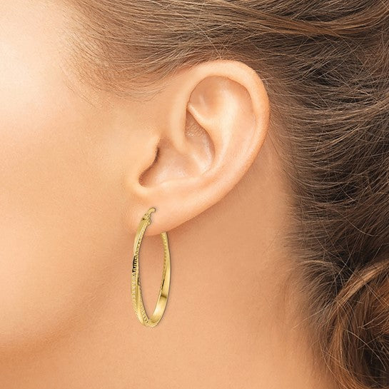 14K Gold Polished Twisted Oval Hoop Earrings