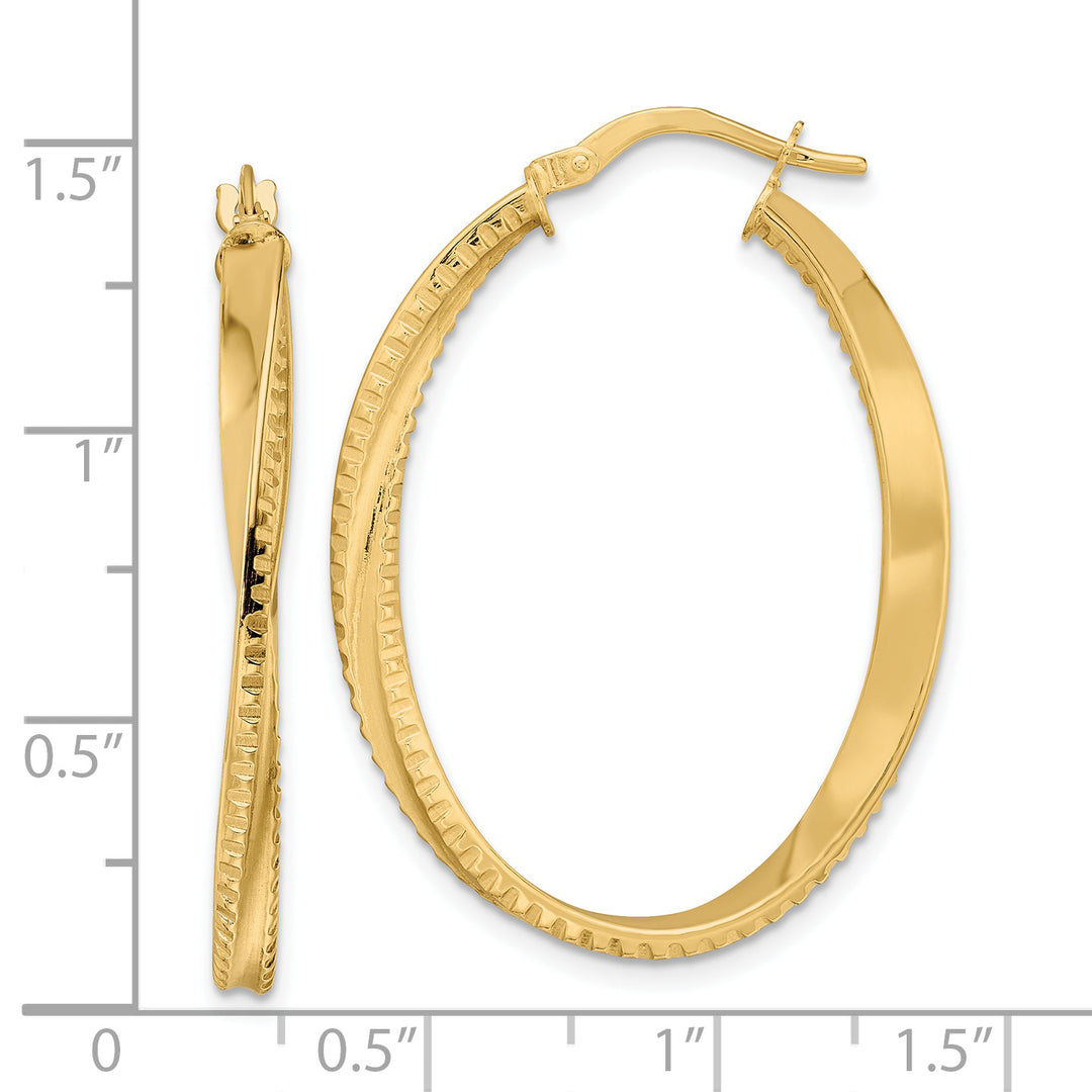 14K Gold Polished Twisted Oval Hoop Earrings