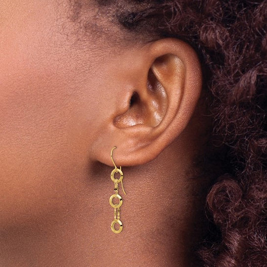 Aretes Colgantes de Tres Círculos en Oro Amarillo de 14K