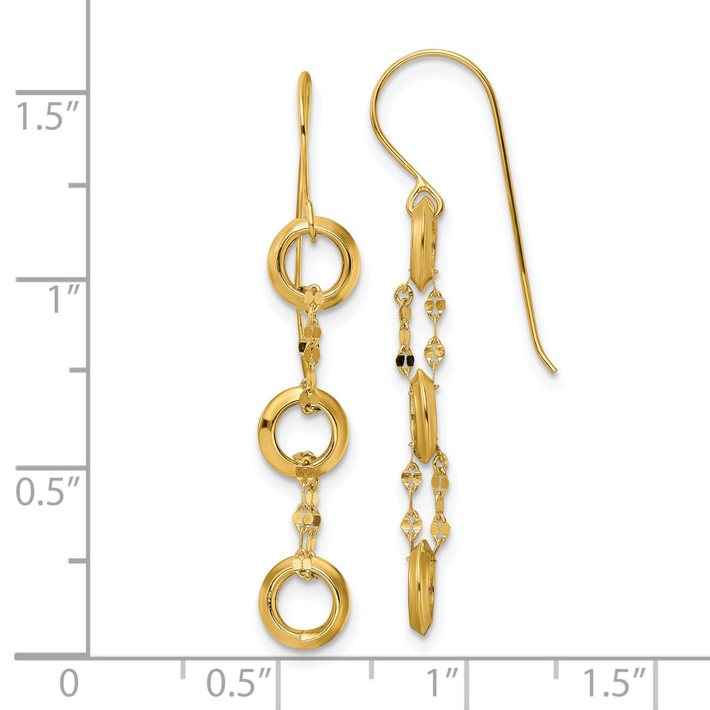 Aretes Colgantes de Tres Círculos en Oro Amarillo de 14K