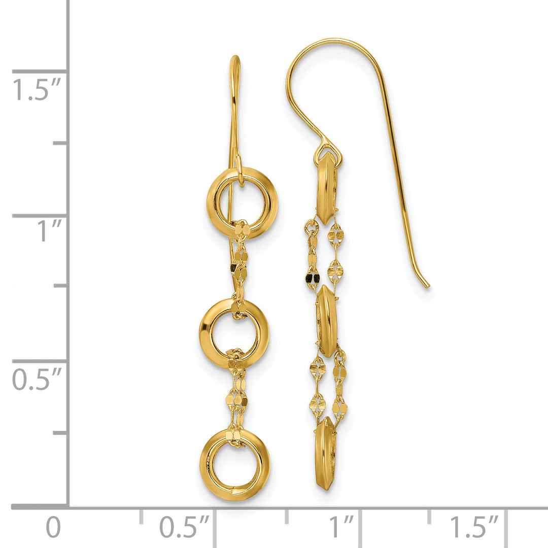 Aretes Colgantes de Tres Círculos en Oro Amarillo de 14K
