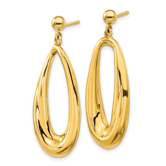 14K Polished Hollow Oval Dangle Earrings