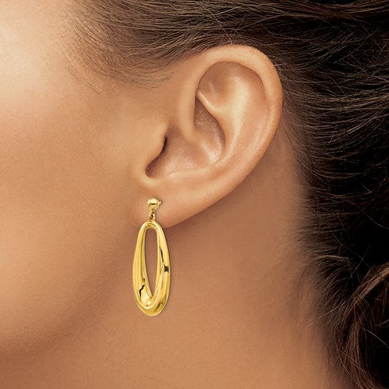 14K Polished Hollow Oval Dangle Earrings