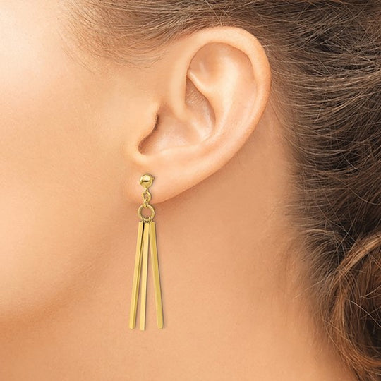 Aretes Colgantes de 3 Barras Pulidas de 14K