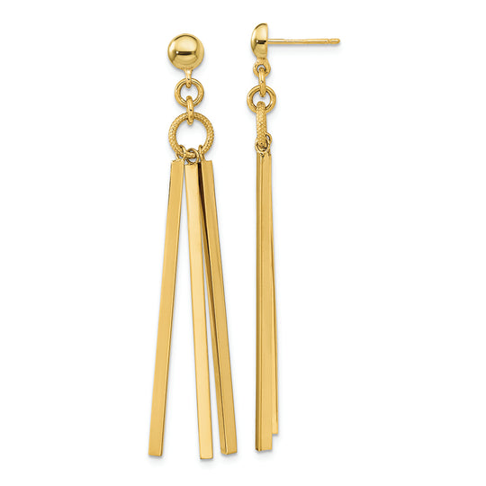 Aretes Colgantes de 3 Barras Pulidas de 14K