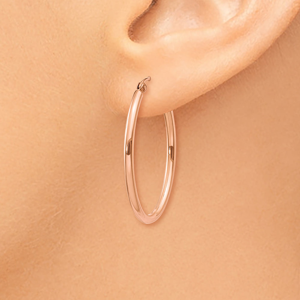 Aretes Tipo Argolla Ovalados en Oro Rosa de 14k