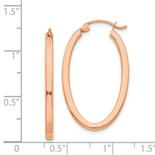 Polished 14k Rose Gold Oval Tube Hoops